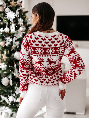 Women Autumn Winter Christmas Sweater Ladies Knitted Jumper Pullover Women Sweater Snowflake Elk Print Sweaters And Pullovers