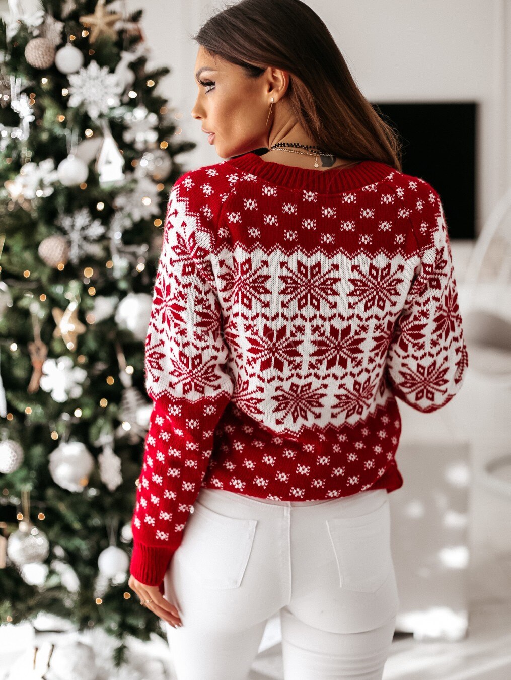 Women Autumn Winter Christmas Sweater Ladies Knitted Jumper Pullover Women Sweater Snowflake Elk Print Sweaters And Pullovers