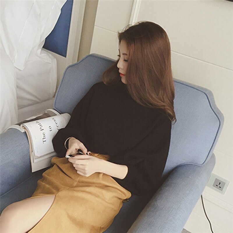 Women Batwing Sleeve Loose Sweater Autumn Winter Vintage Sweater Turtleneck Knitted Pullover Sweaters Crop Top