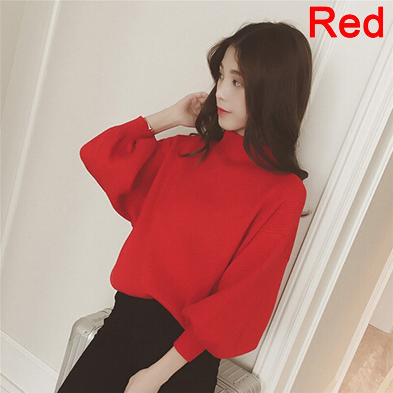Women Batwing Sleeve Loose Sweater Autumn Winter Vintage Sweater Turtleneck Knitted Pullover Sweaters Crop Top