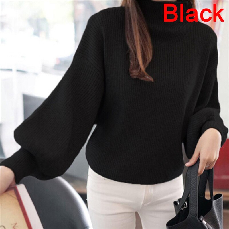 Women Batwing Sleeve Loose Sweater Autumn Winter Vintage Sweater Turtleneck Knitted Pullover Sweaters Crop Top