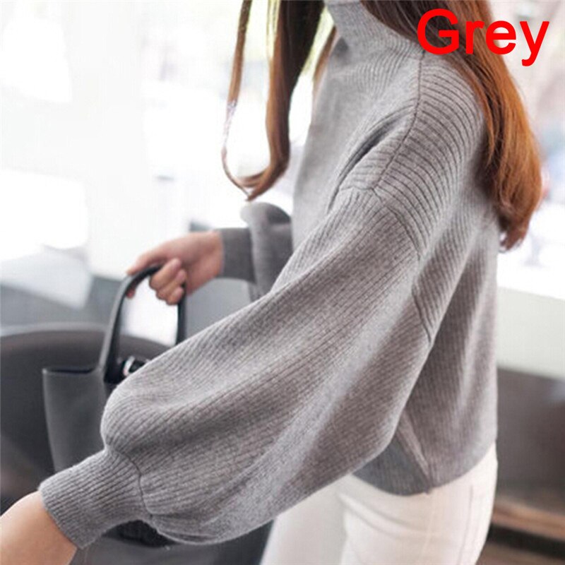 Women Batwing Sleeve Loose Sweater Autumn Winter Vintage Sweater Turtleneck Knitted Pullover Sweaters Crop Top