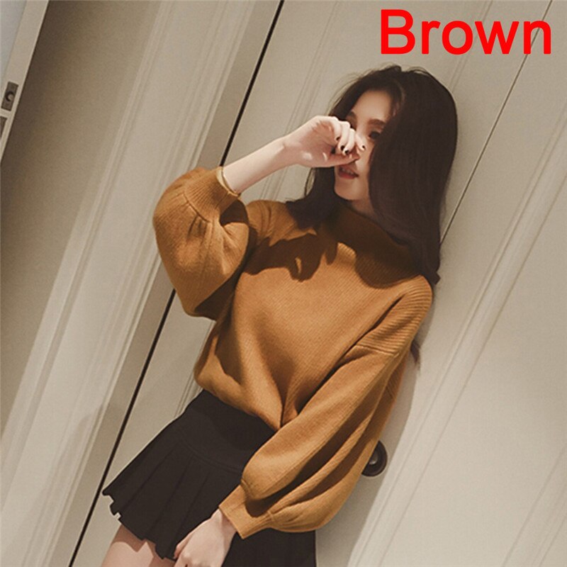 Women Batwing Sleeve Loose Sweater Autumn Winter Vintage Sweater Turtleneck Knitted Pullover Sweaters Crop Top